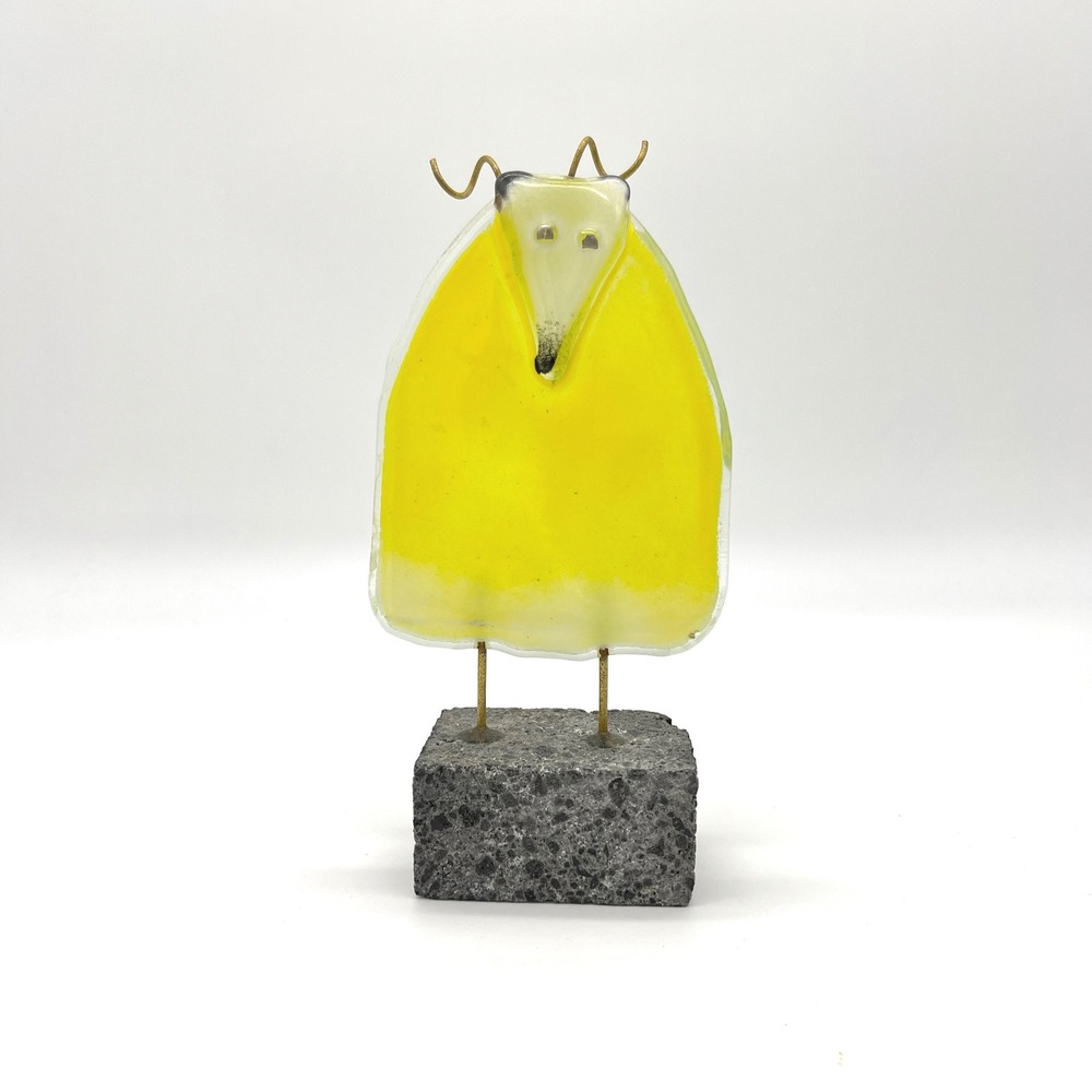 Fused Art Glass Sheep Figurine Sculpture Modern Farmhouse Tabletop Decor Yellow‎